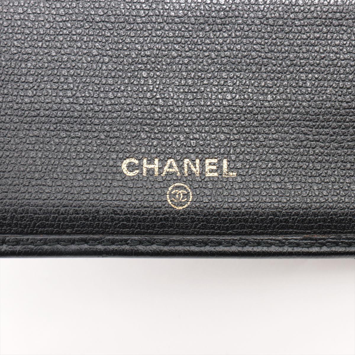 Chanel CC Logo Button Leather Bi fold Wallet Black 4