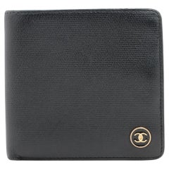 Used Chanel CC Logo Button Leather Bi fold Wallet Black