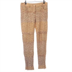 Chanel CC Logo Button Shimmer Polyester Pants Gold