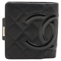 Chanel CC Logo Cambon Line Lambskin Compact Wallet Black