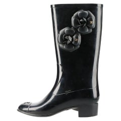 Stivali da pioggia in gomma Chanel CC Logo Camellia Nero