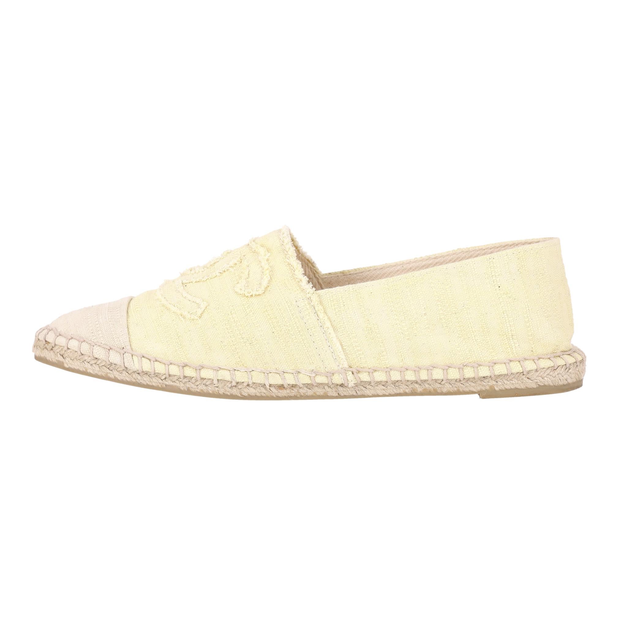 Beige Chanel 'CC' Logo Canvas Espadrilles For Sale