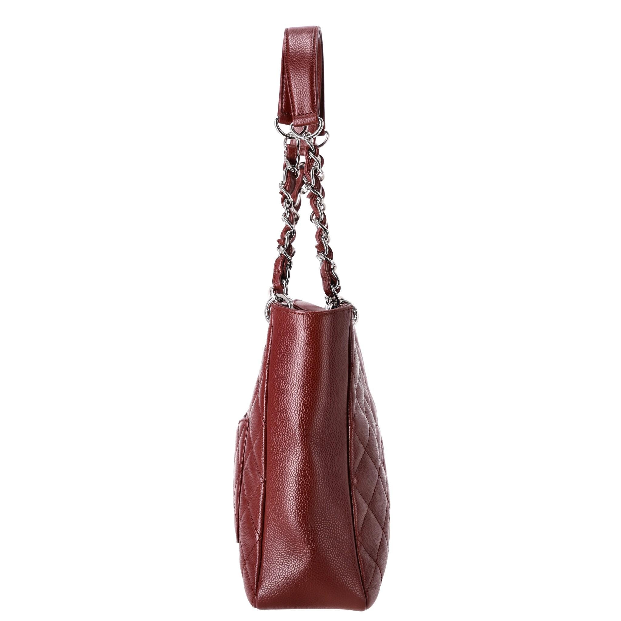 Brown Chanel 'CC' Logo Caviar Leather Petite Shopping Tote Bag For Sale