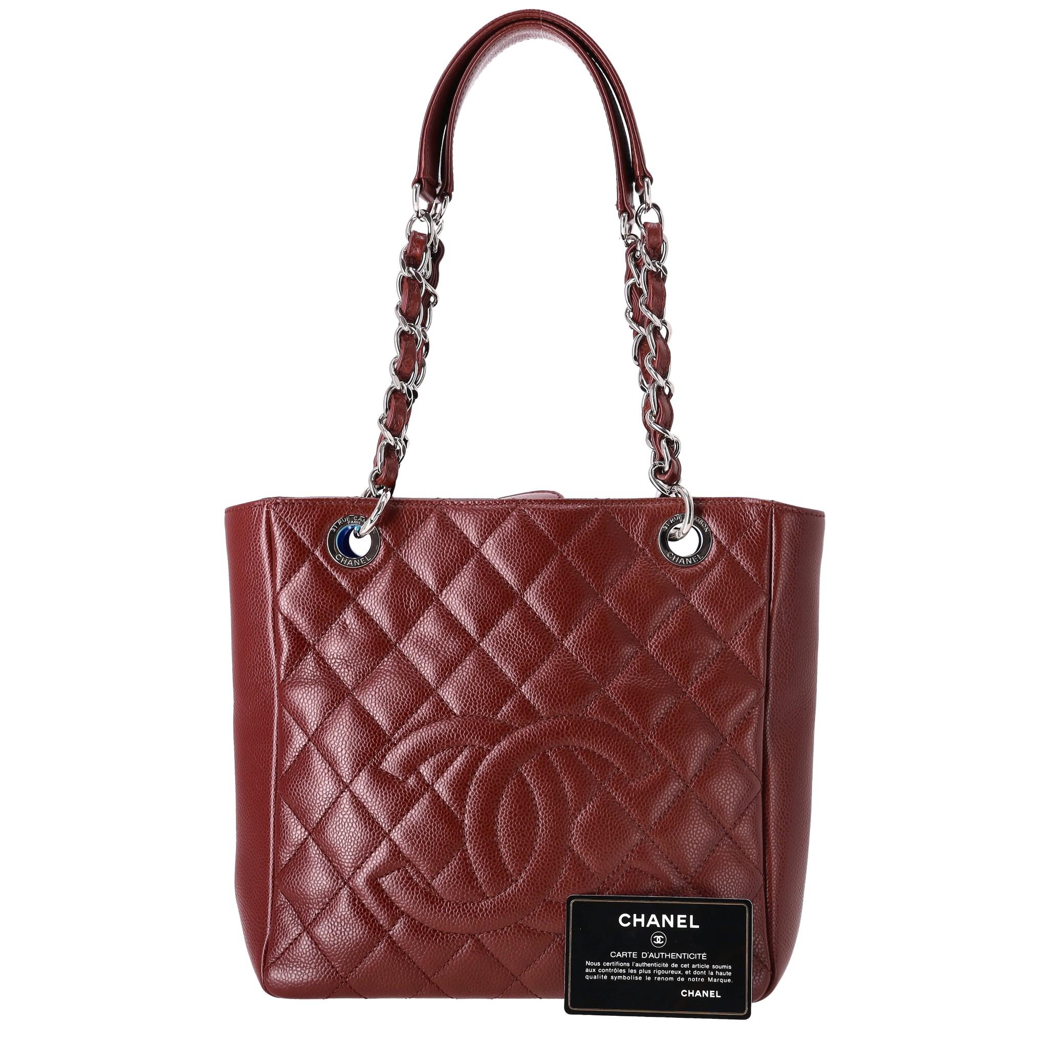 Chanel 'CC' Logo Caviar Leather Petite Shopping Tote Bag For Sale 2