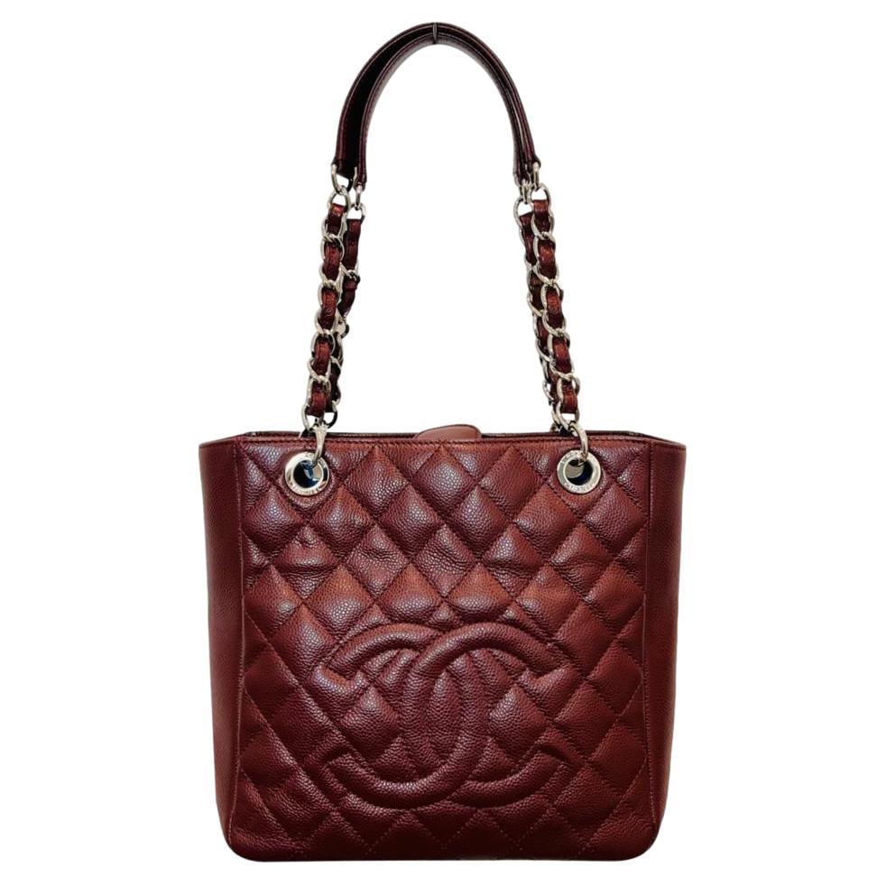 Chanel 'CC' Logo Caviar Leather Petite Shopping Tote Bag For Sale
