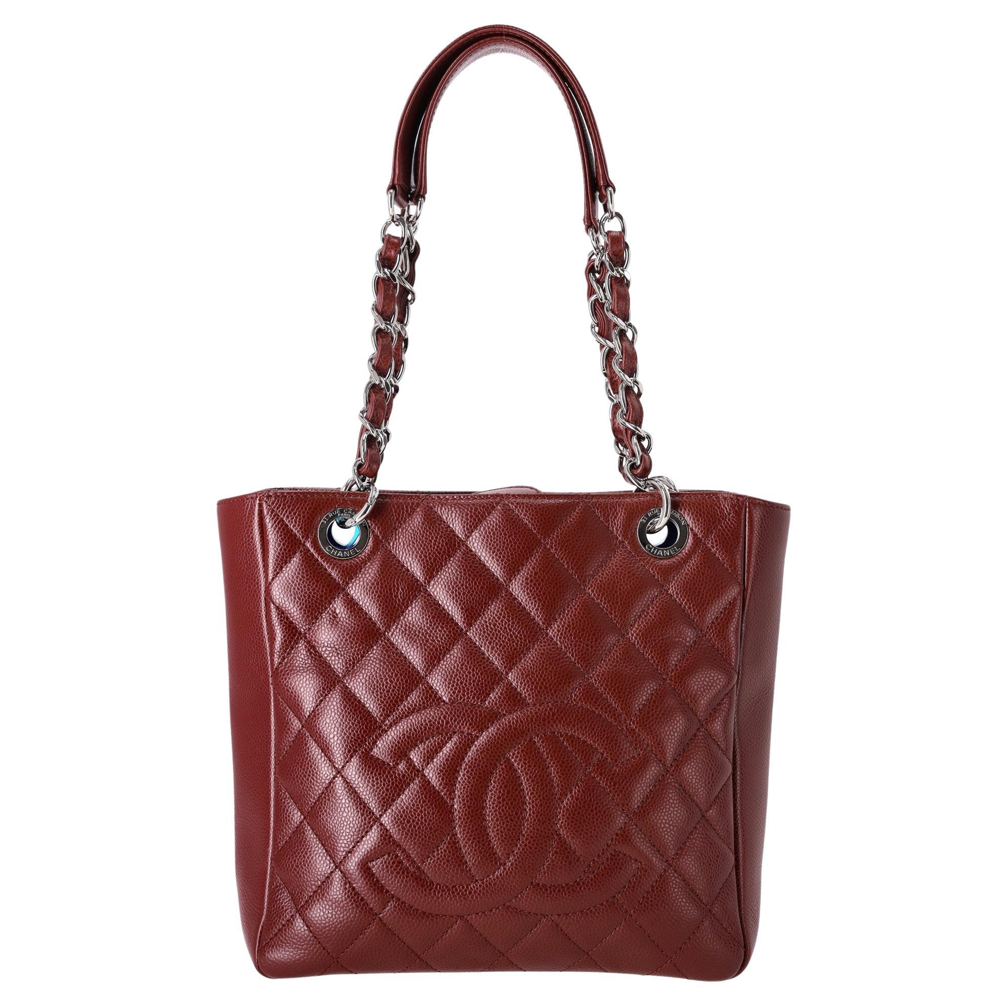 Chanel 'CC' Logo Caviar Leather Petite Shopping Tote Bag For Sale