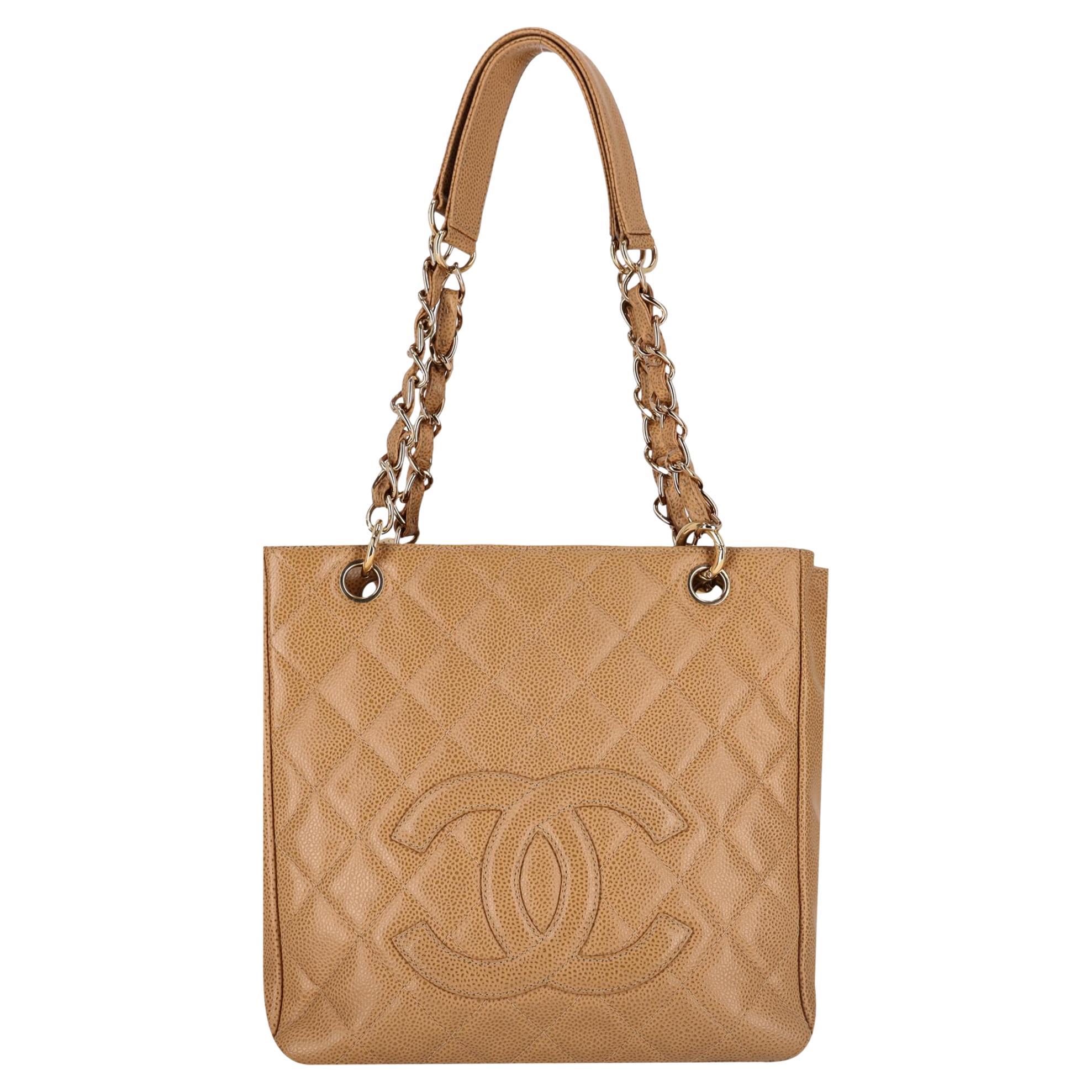 Chanel 'CC' Logo Caviar Leather Petite Shopping Tote Bag