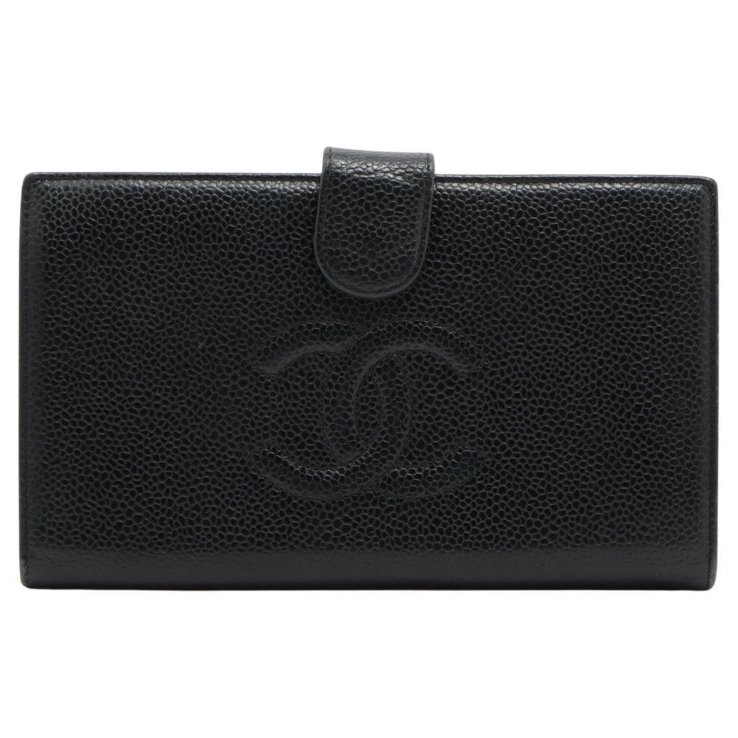 Chanel CC Logo Caviar Skin Wallet Bi fold  Coin Card Wallet Black For Sale