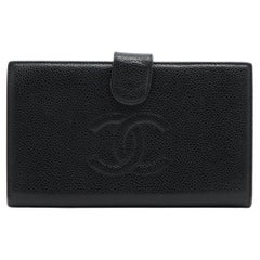Chanel CC Logo Kaviar Haut Brieftasche Bi fold  Coin Card Wallet Schwarz