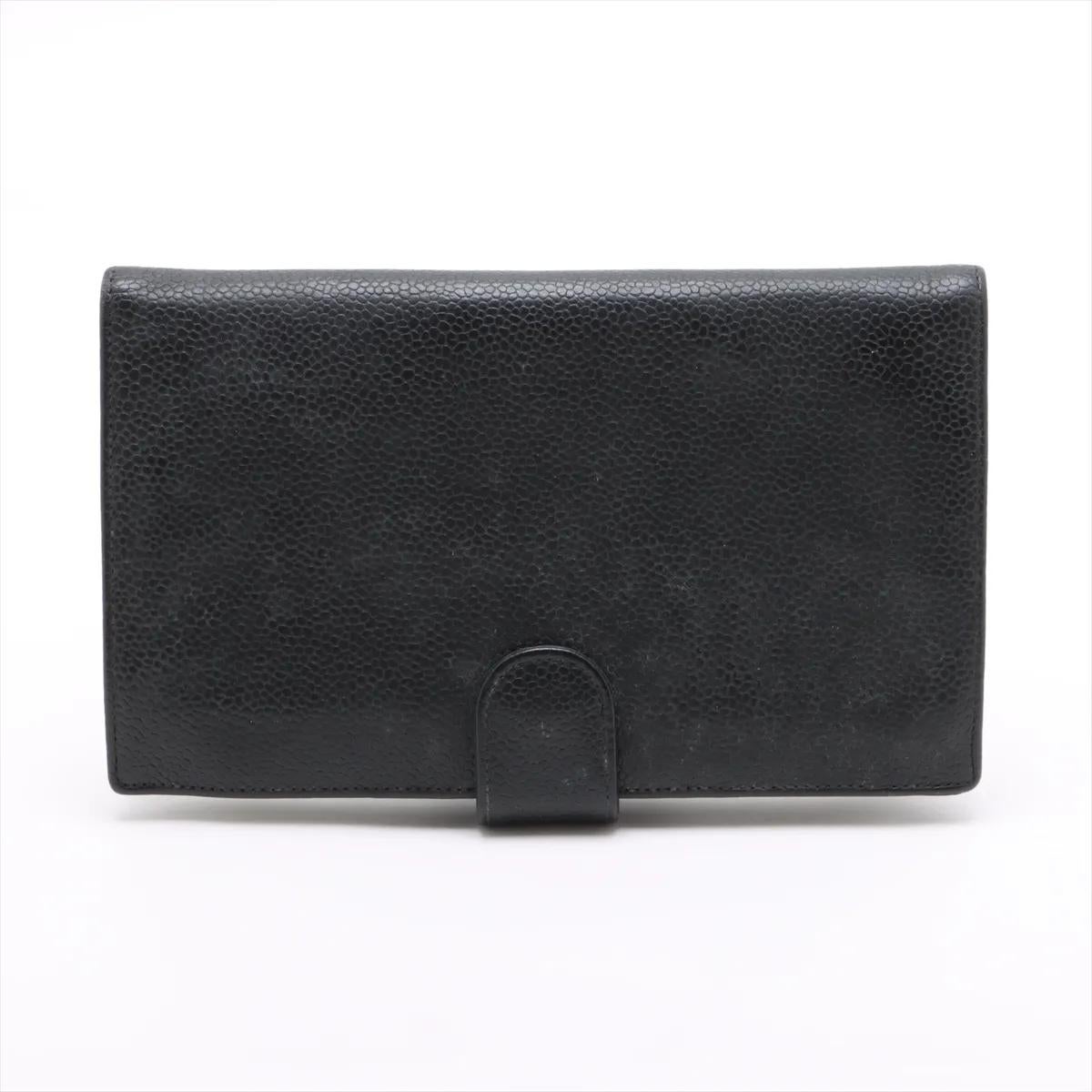 Nero Portafoglio Chanel CC Logo in pelle di caviale nero in vendita