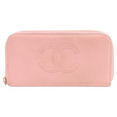 Chanel CC Logo Caviar Skin Zippy Wallet Pink