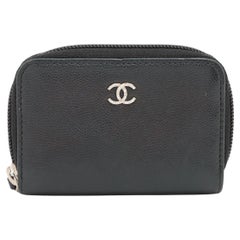 Chanel CC Logo Caviarskin Coin Case Black