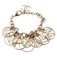 Chanel CC Logo Charm Gold Tone Chain Link Bracelet