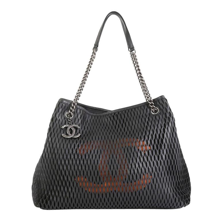 Chanel CC Logo Charm Tote Perforated Leather Medium at 1stDibs