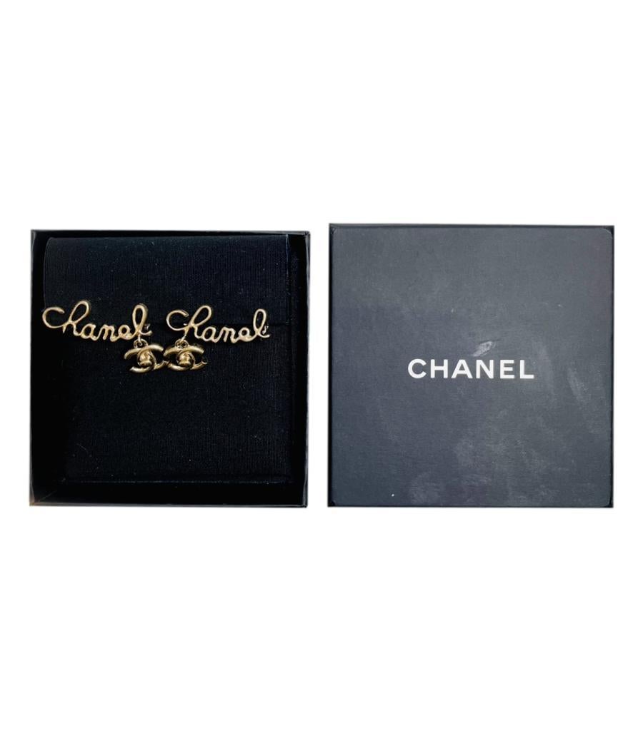Rare Item - Chanel 'CC' Logo Climber Cuff Clip Earrings

Antique gold earrings shaped in 'Chanel' cursive logo with iconic turn lock closure inspired dangling 'CC' charm.

Featuring two clip-on fastening on each earring so they can be worn in