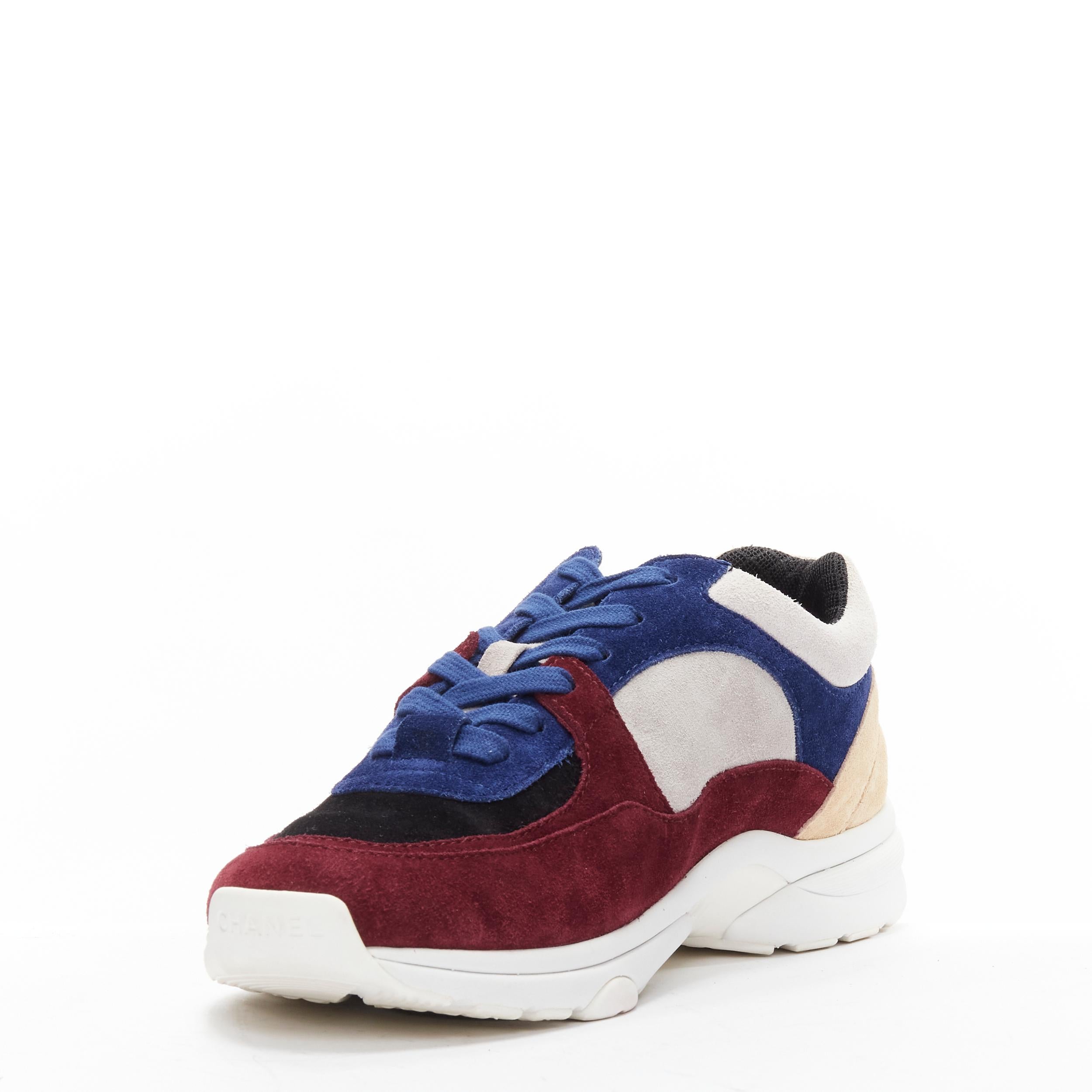 Women's CHANEL CC logo color blocked suede leather patchwork low top sneaker EU38.5