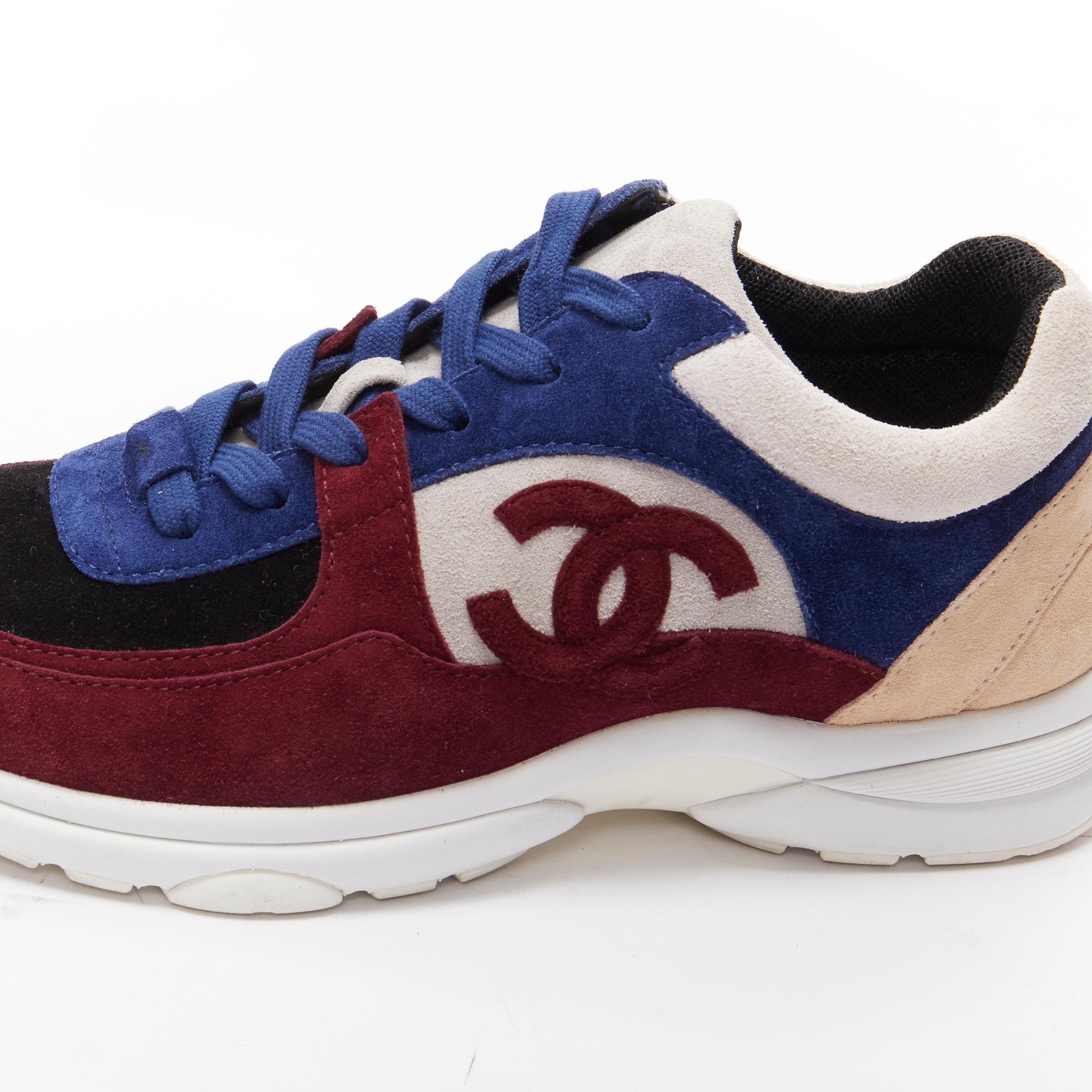 CHANEL CC logo color blocked suede leather patchwork low top sneaker EU38.5 3