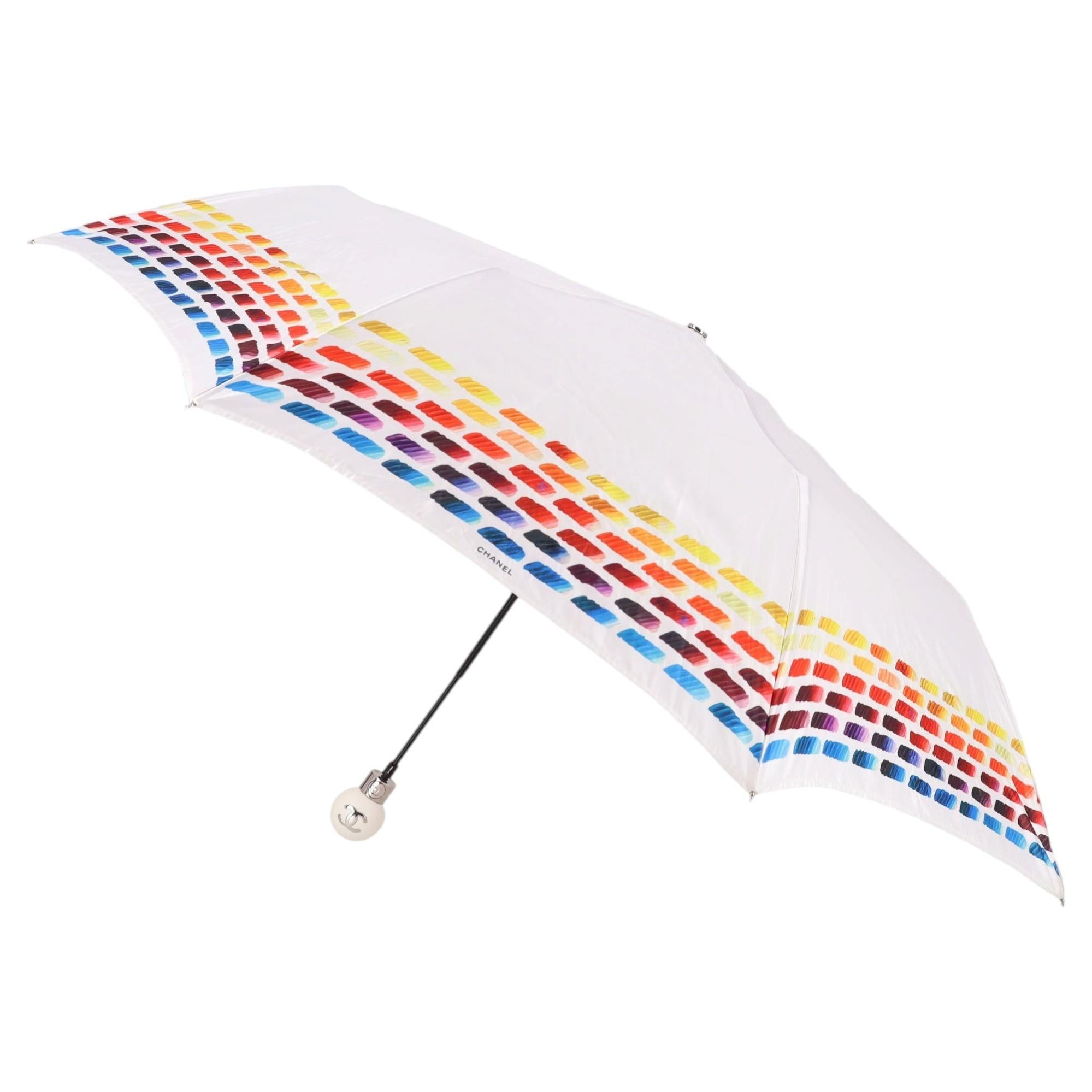 Chanel 'CC' Logo Compact Folding Umbrella With A 'CC' Logo Pearl Handle For Sale