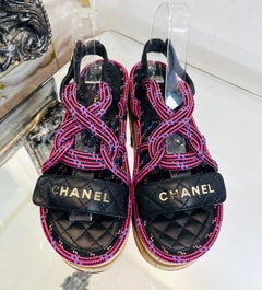 Chanel 'CC' Logo Cord & Leather Dad Sandals