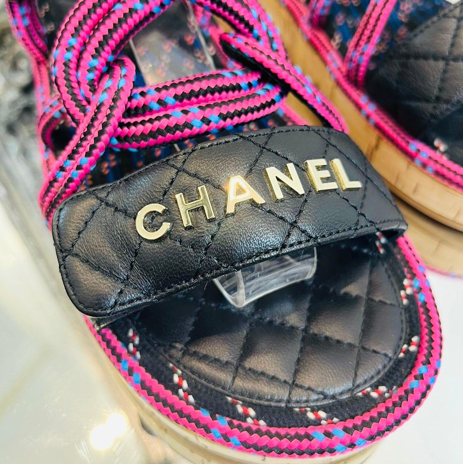 Chanel 'CC' Logo Cord & Leather Dad Sandals In Excellent Condition In London, GB