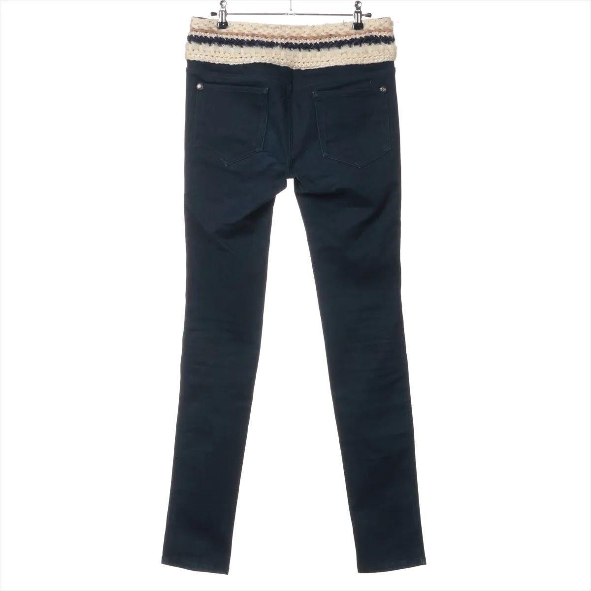 Chanel CC Logo Cotton Denim Pants Blue Indigo In Good Condition For Sale In Humacao, PR