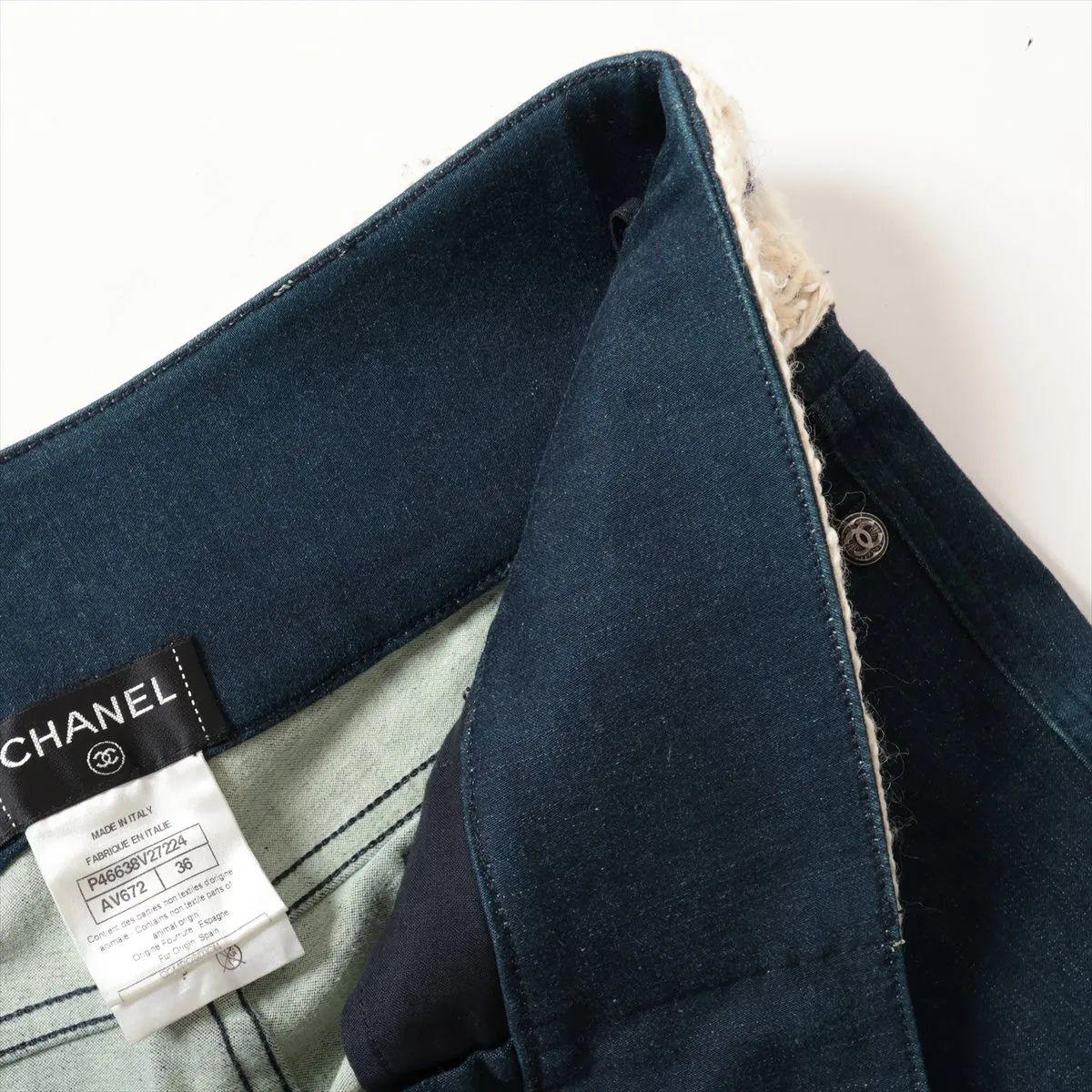 Chanel CC Logo Cotton Denim Pants Blue Indigo For Sale 1
