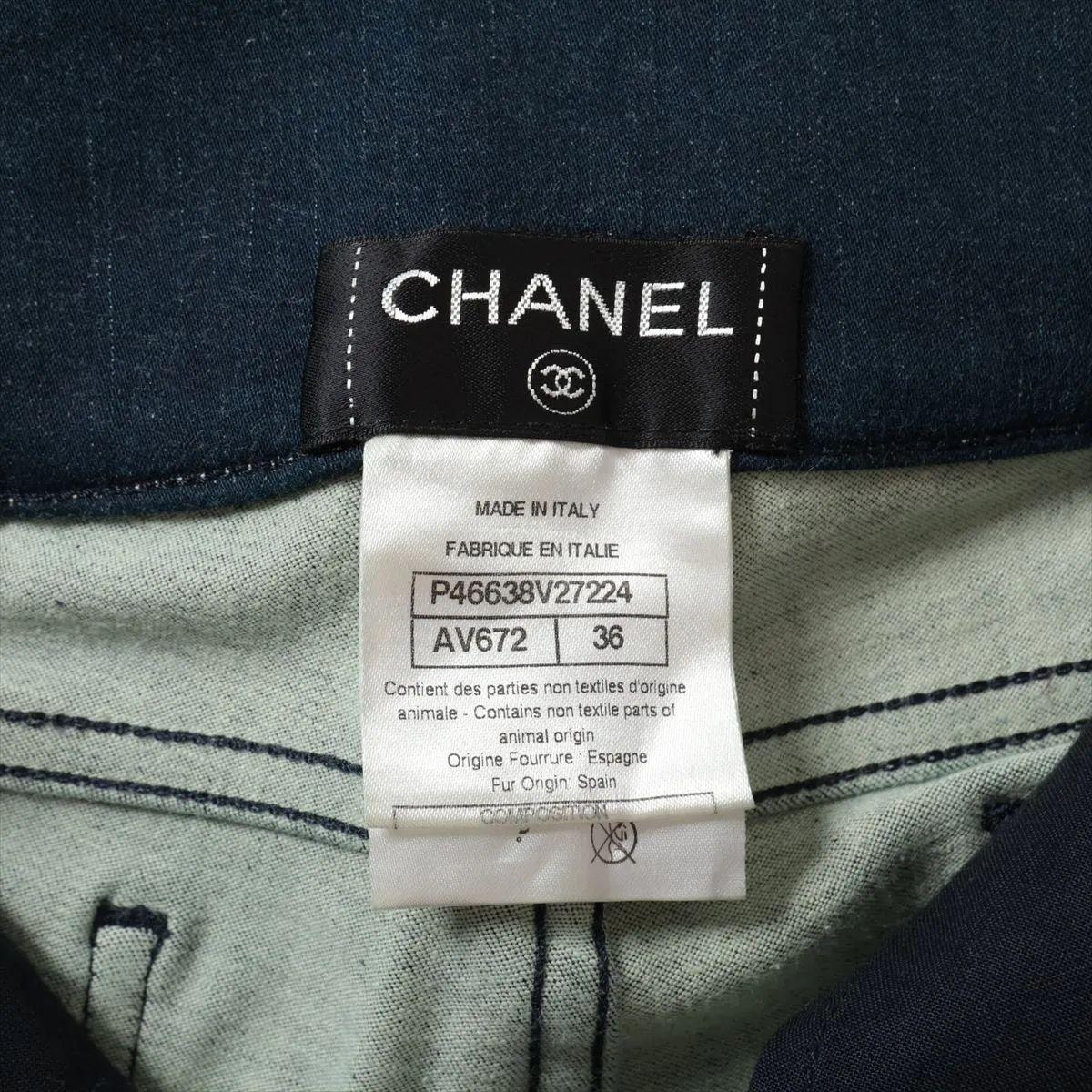Chanel CC Logo Cotton Denim Pants Blue Indigo For Sale 2