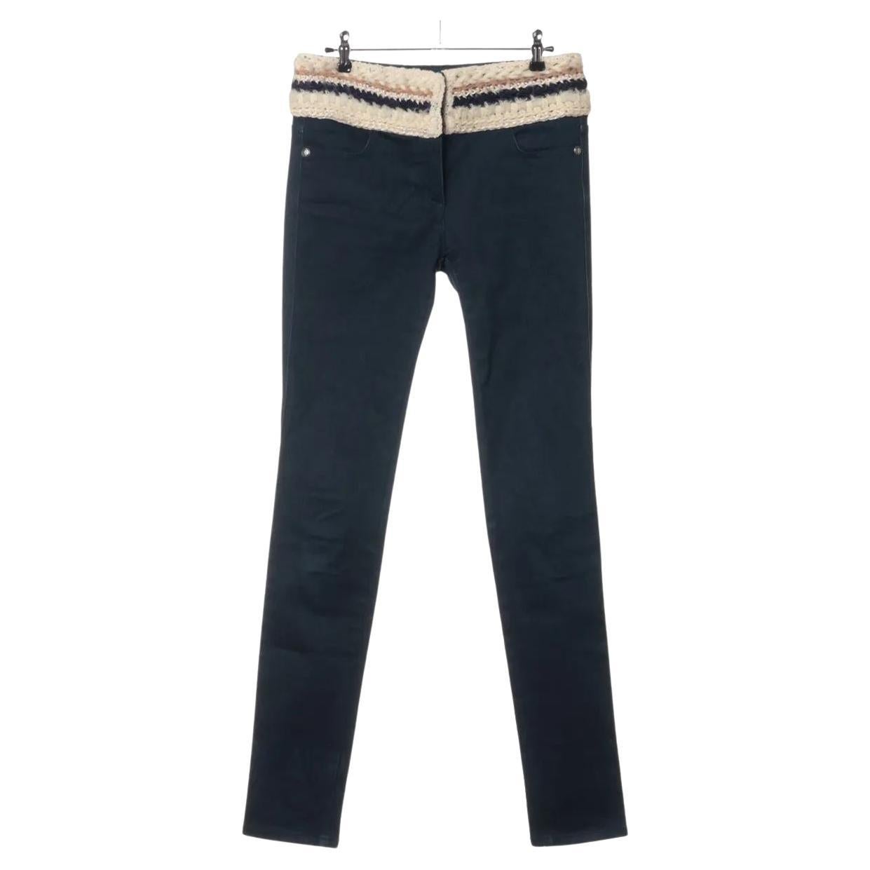 Chanel CC Logo Cotton Denim Pants Blue Indigo For Sale