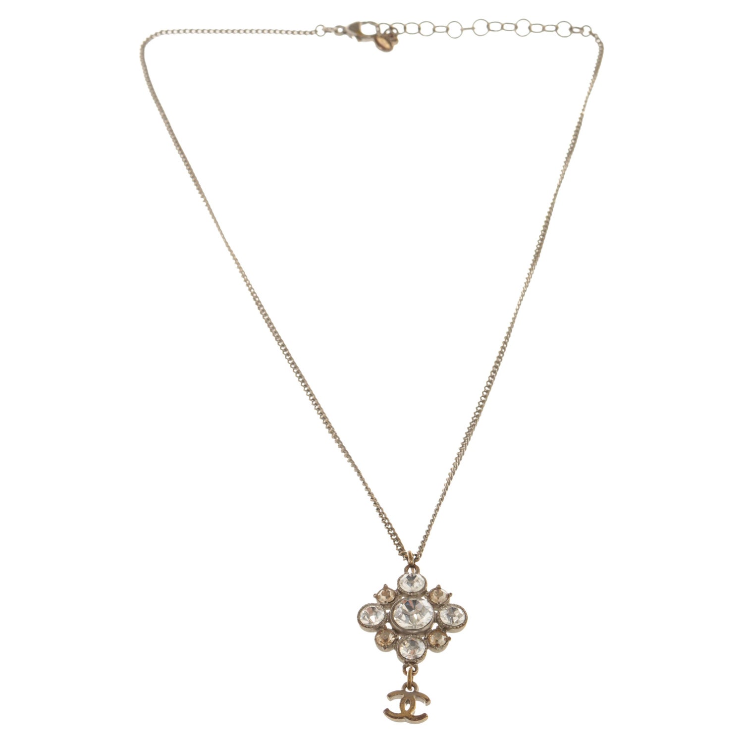 Chanel Silver CC Logo Rhinestone Necklace