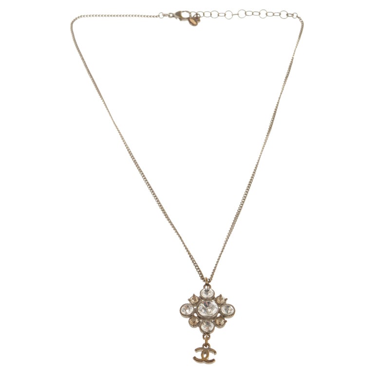 Chanel Silver Swarovski Crystal CC Logo Necklace - Yoogi's Closet