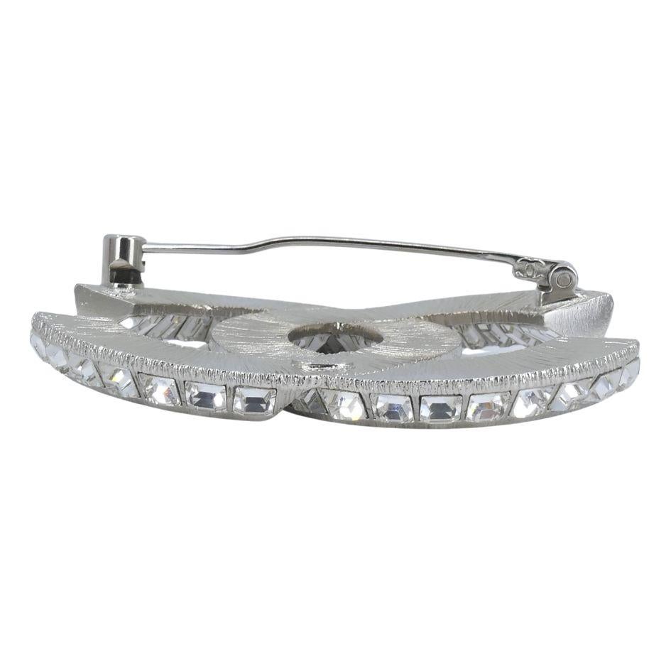 Chanel CC Logo Crystal Silver Pin Brooch For Sale 6