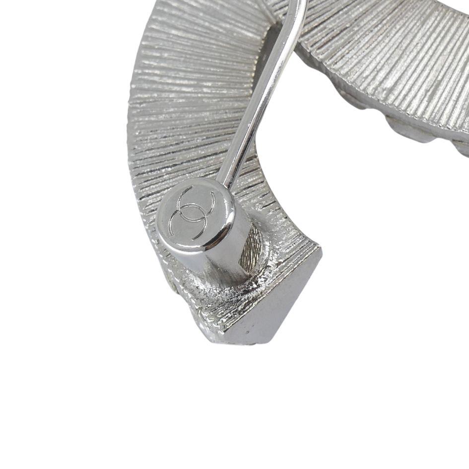 Chanel CC Logo Crystal Silver Pin Brooch For Sale 7