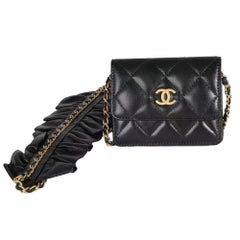 Chanel 'CC' Logo Diamond Quilted Leather Card/Wallet On Chain With Rufffled Pad