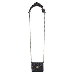 Chanel 'CC' Logo Diamond Quilted Leather Card/Wallet On Chain With Rufffled Pad