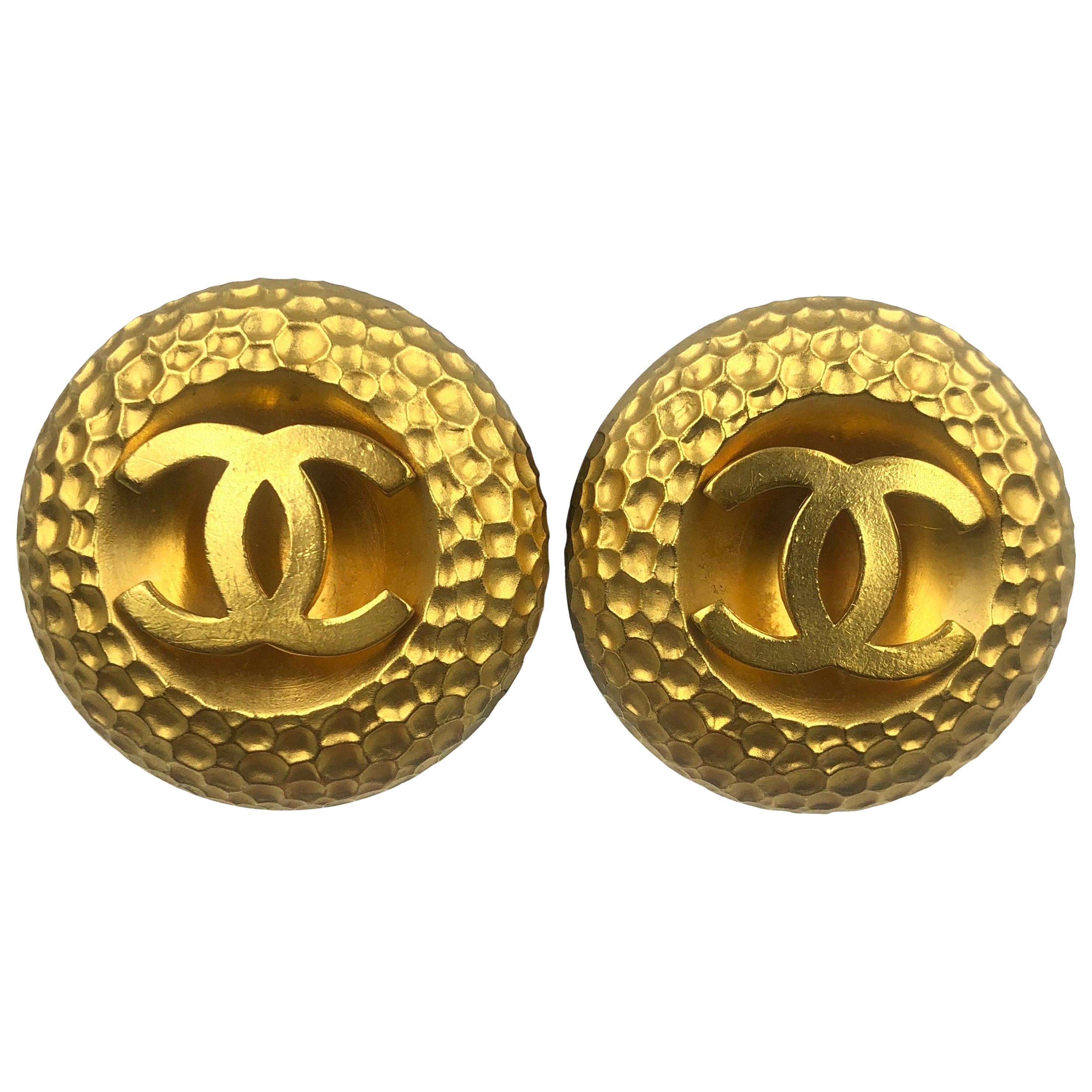 Chanel CC Logo Earrings Oversized Clip On Gold Tone