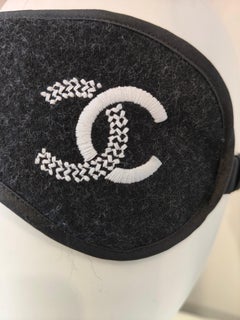 Chanel CC logo embroidery black stretchy sleep mask