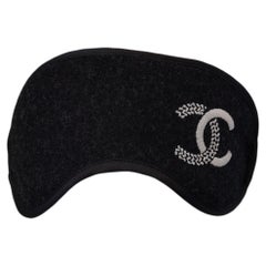 Chanel CC logo embroidery black stretchy sleep mask