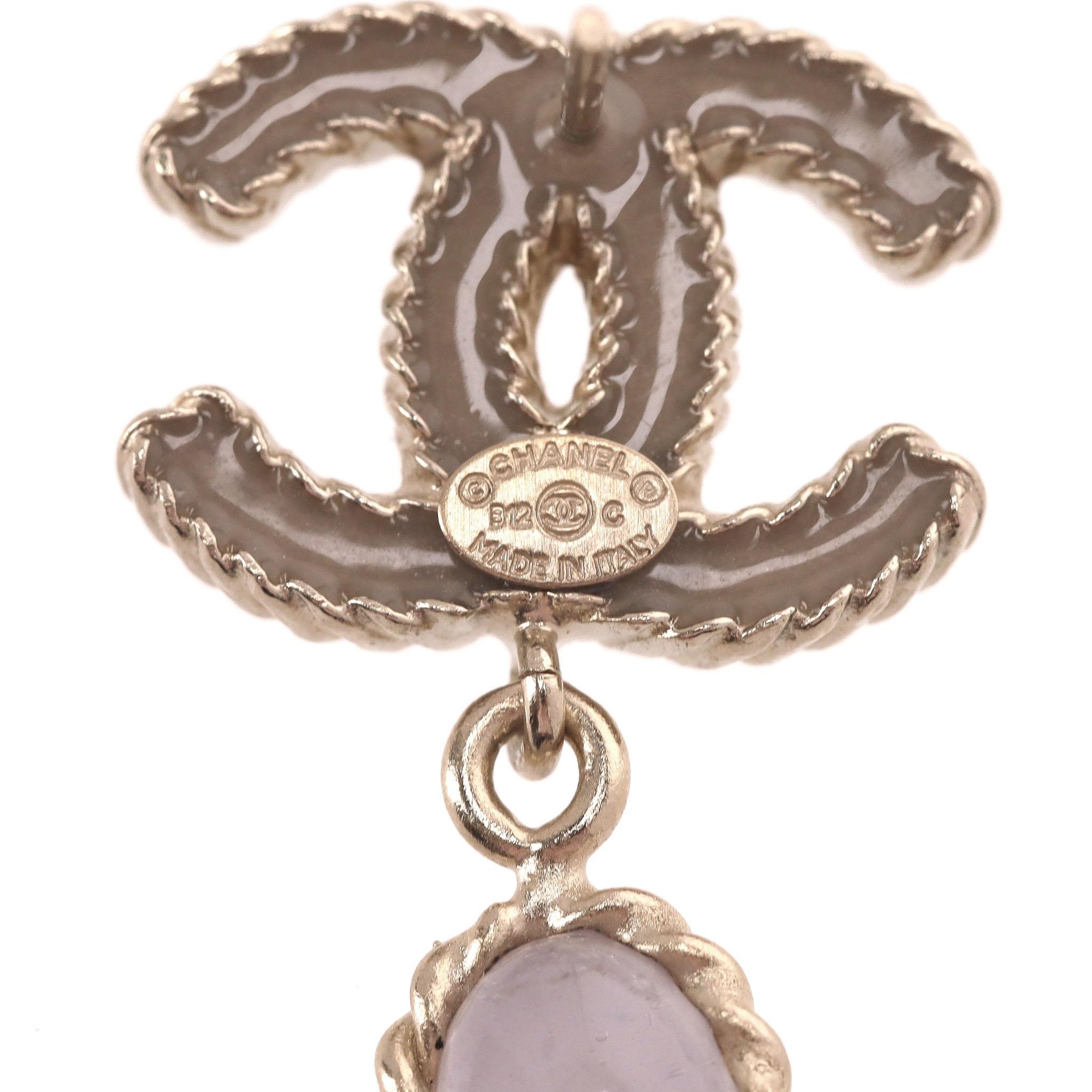 Chanel 'CC' Logo Enamel & Crystal Dangle Earrings In Excellent Condition For Sale In London, GB