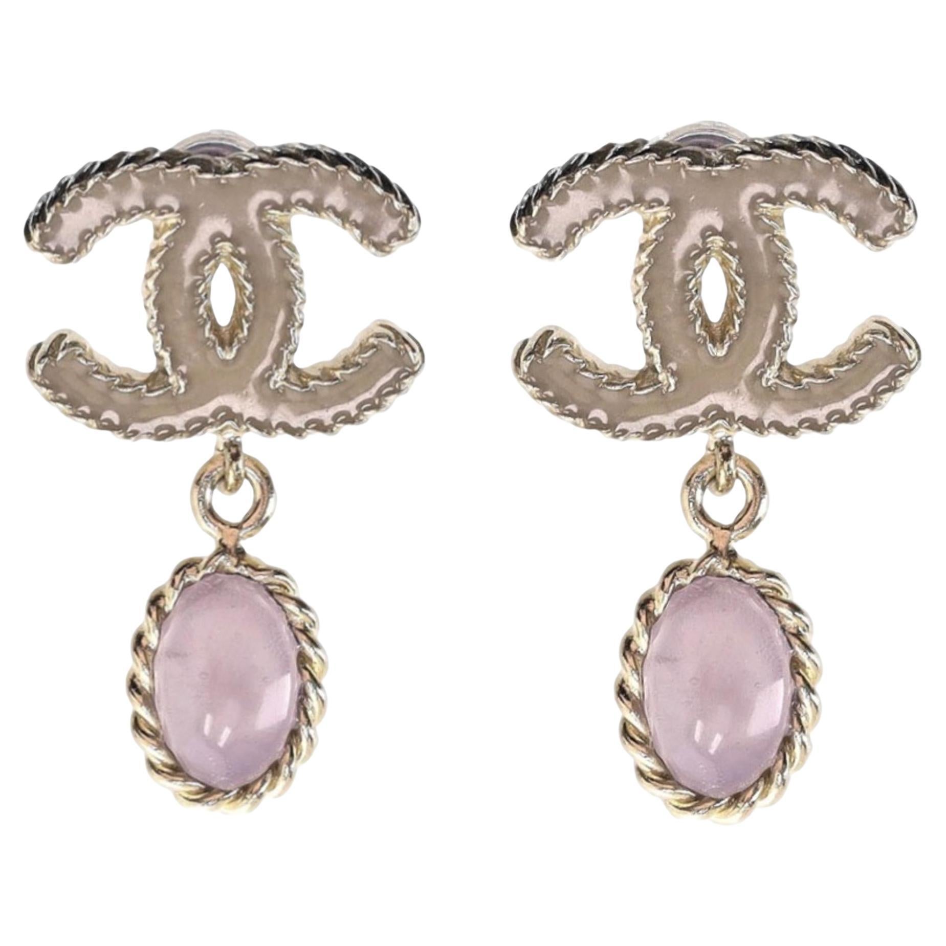 Chanel 'CC' Logo Enamel & Crystal Dangle Earrings