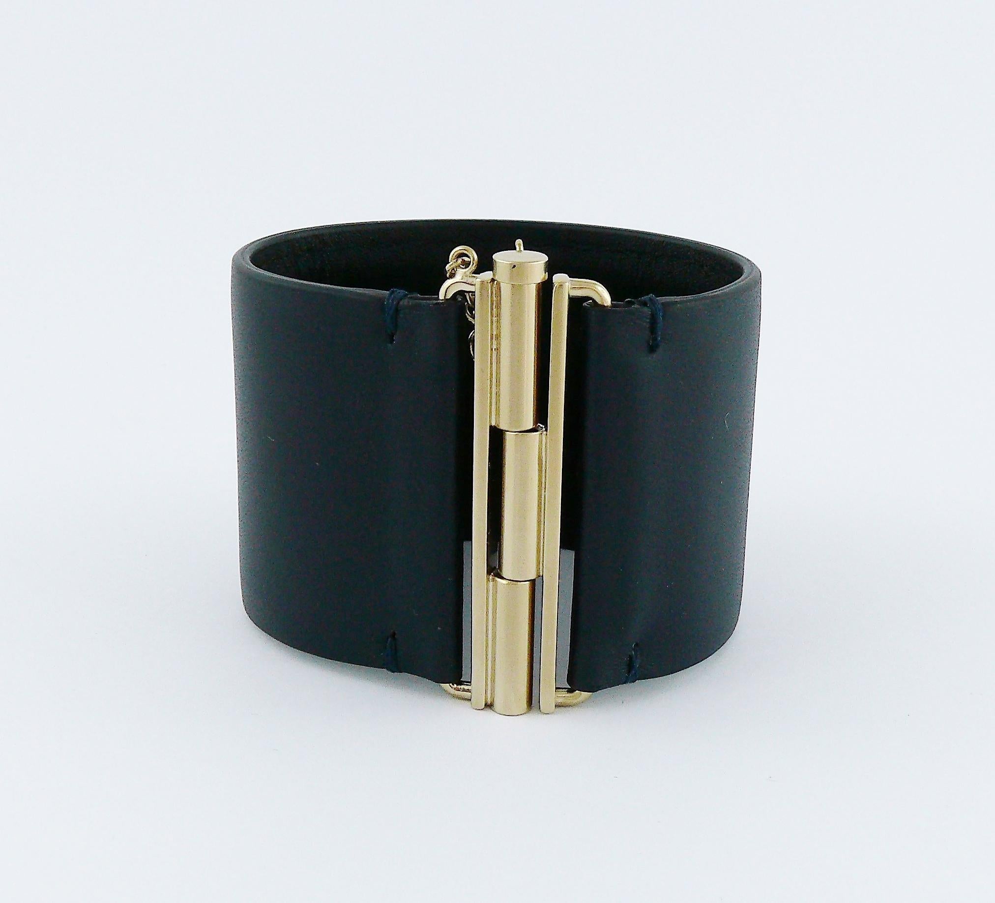 Chanel CC Logo Exclusive Edition Wide Leather Cuff Bracelet In Excellent Condition In Nice, FR