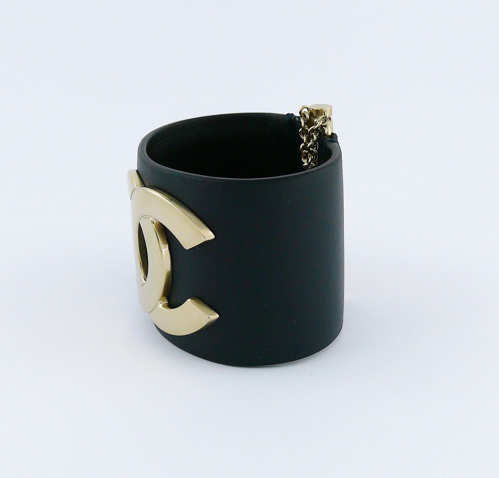 Women's Chanel CC Logo Exclusive Edition Wide Leather Cuff Bracelet