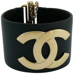 Chanel CC Logo Exclusive Edition Wide Leather Cuff Bracelet