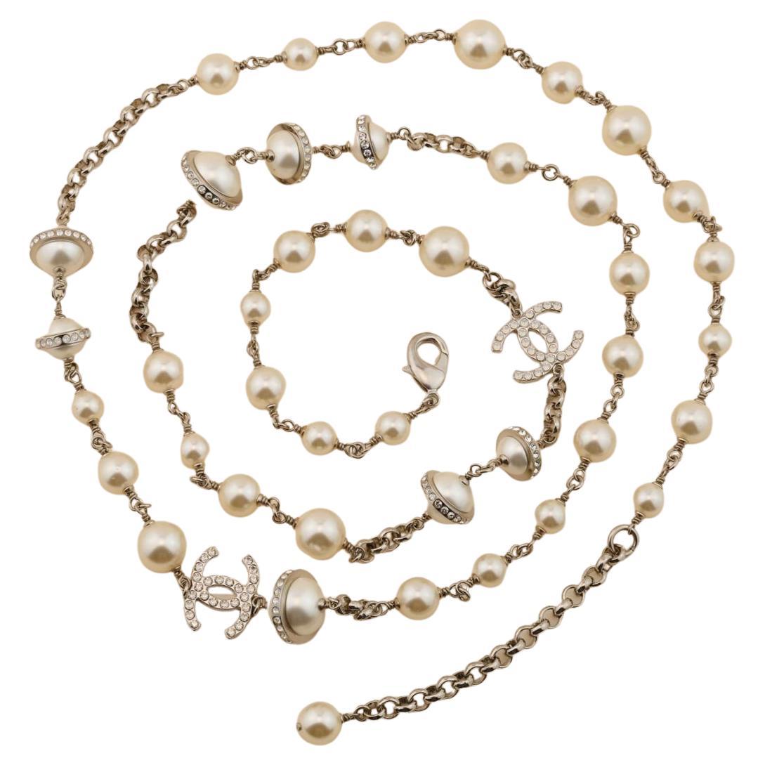 Chanel CC Logo Faux Pearl and Diamond Long Necklace
