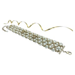 Chanel CC Logo Faux Pearl Choker Necklace, Gold-Tone, 2000s