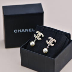 Chanel CC Logo Faux Pearl Drop Earrings
