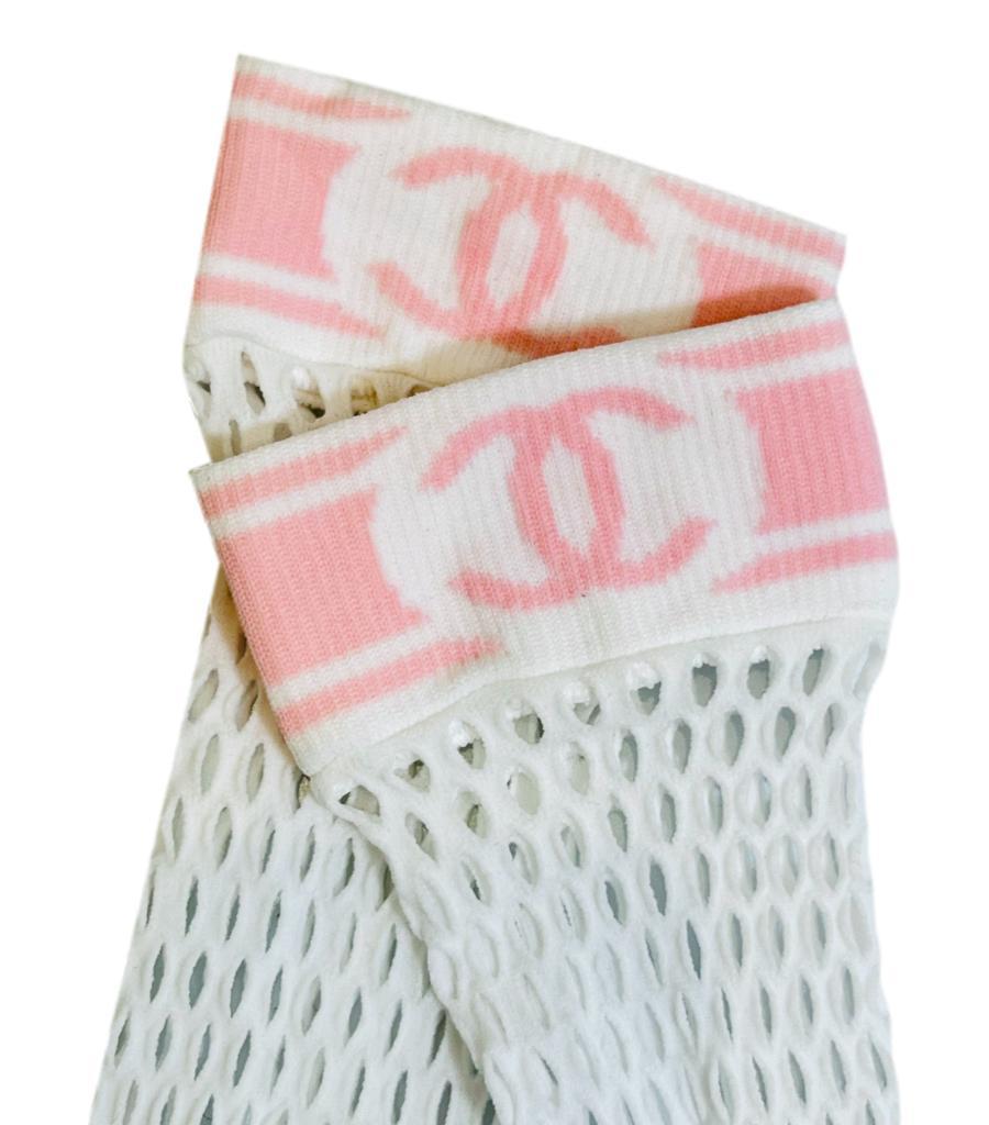 Gray Chanel 'CC' Logo Fishnet Knee Socks