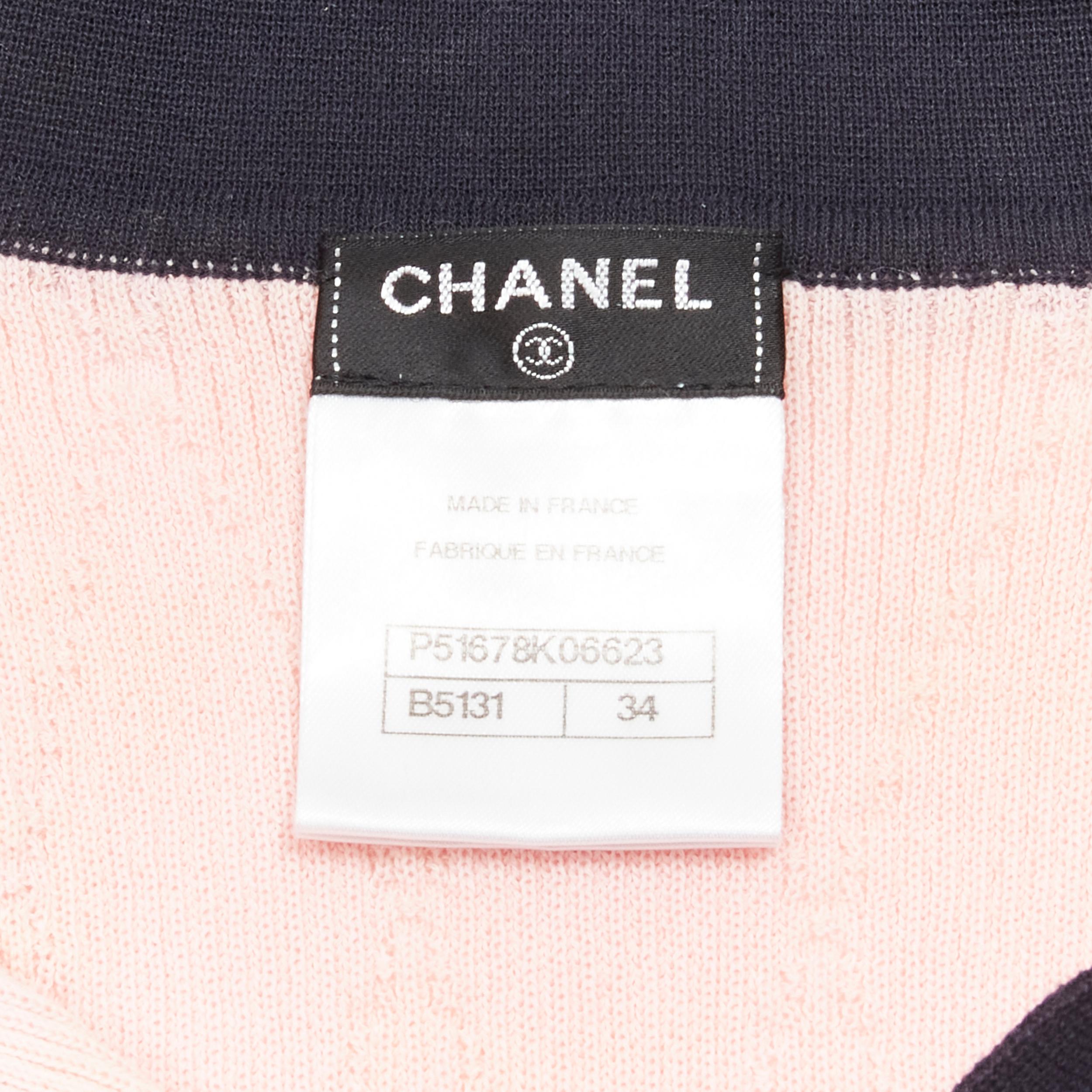 CHANEL CC logo gold tone button pink black knit collar polo top FR34 XS 4