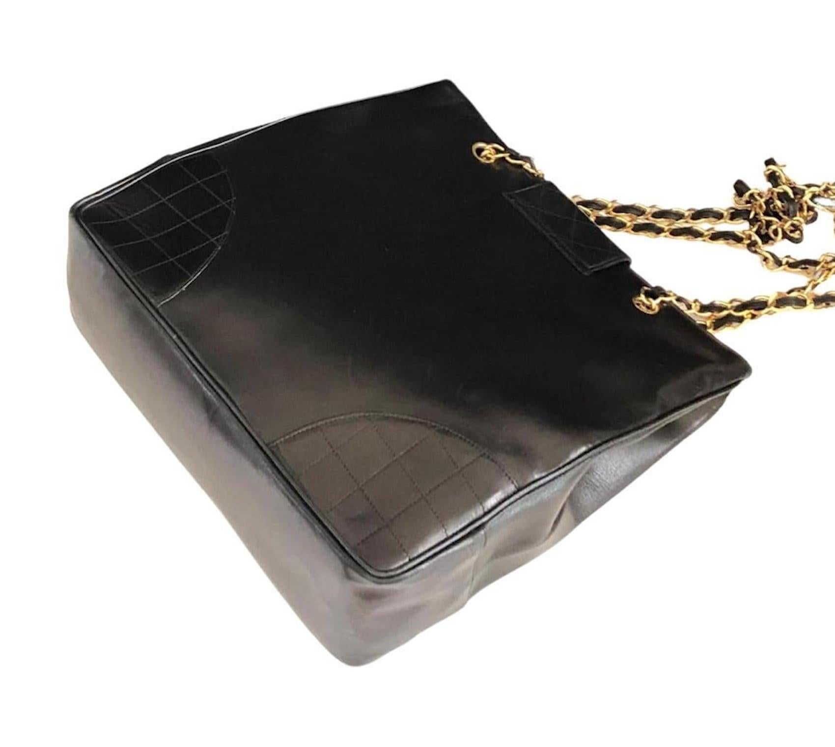 CHANEL CC Logo Grand Shopping Tote Black Shoulder Bag Vintage 2