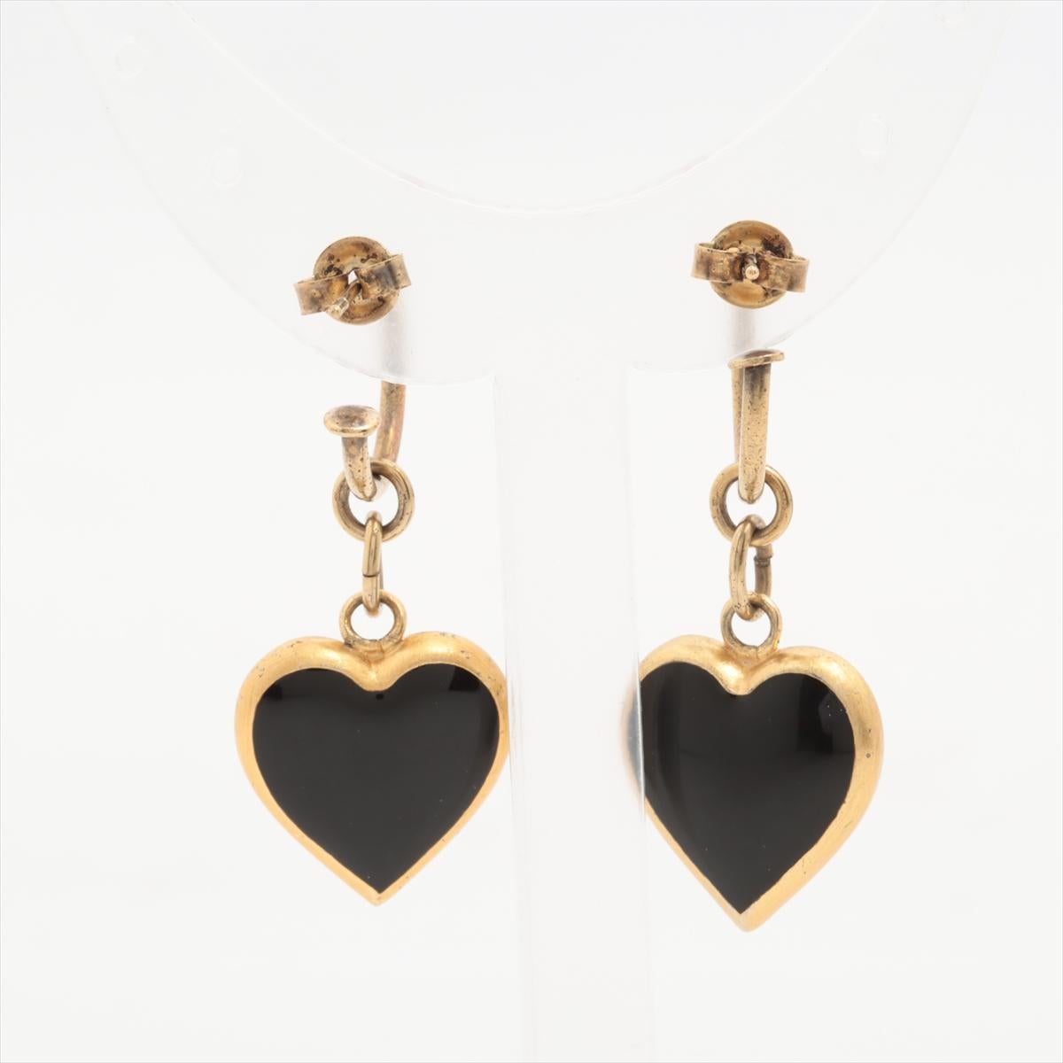 Women's Chanel CC Logo Heart Hoop Drop Earring Black x Gold For Sale