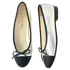 Chanel CC Logo Iridescent Patent Cap Toe Ballerina
Flats 36